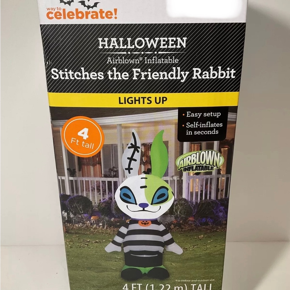 Halloween Hair Blown Inflatable Stitches The Friendly Rabbit 4 Foot Tall NIB